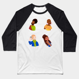 representative structure illustration of cartoons of black people featuring different people. Baseball T-Shirt